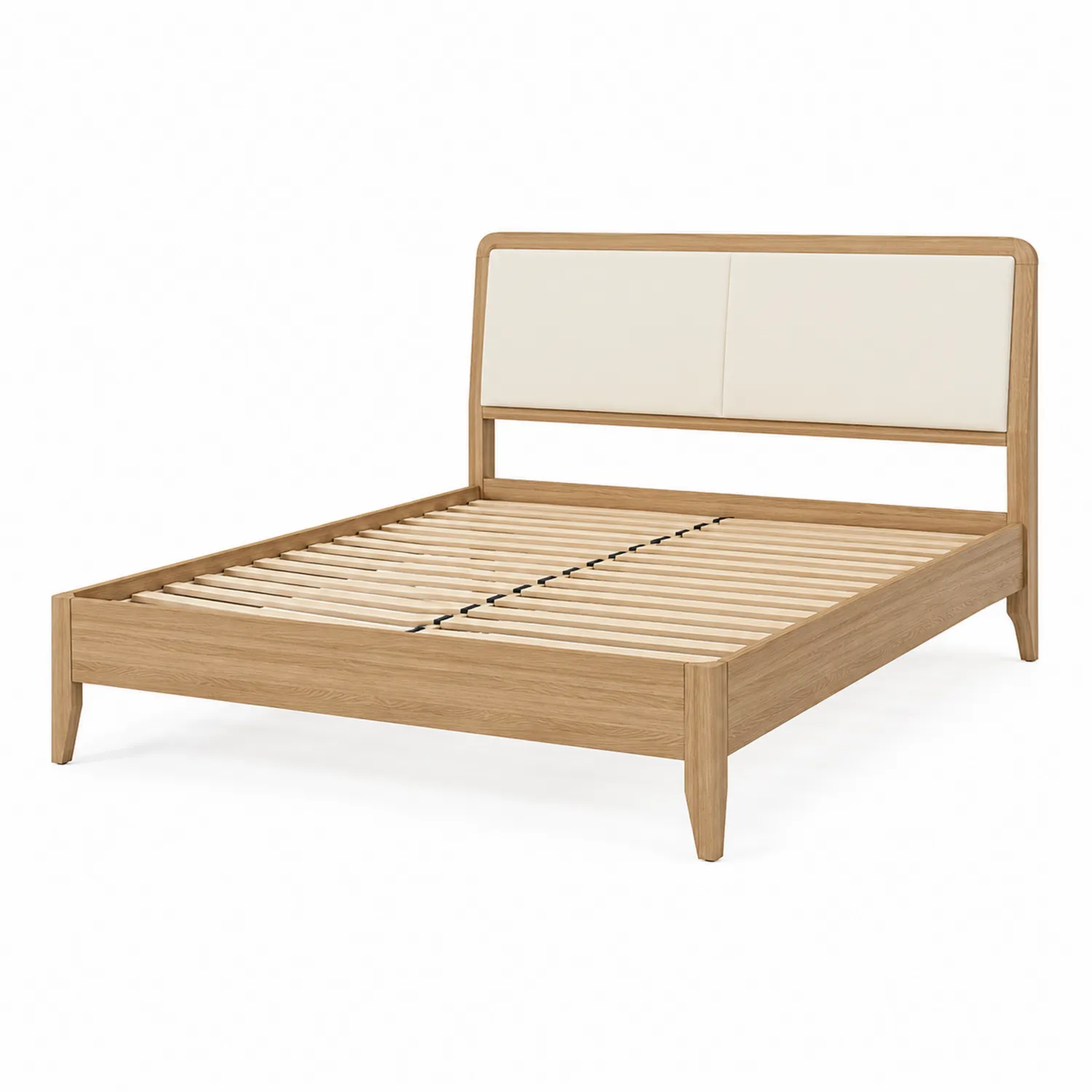 Doppelbett aus Eichenholz mit PU-Leder Kopfteil