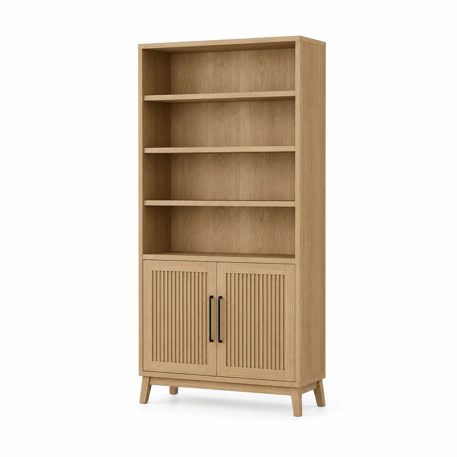 Eichenholz Bücherregal mit Lamellentüren 180x80x30cm