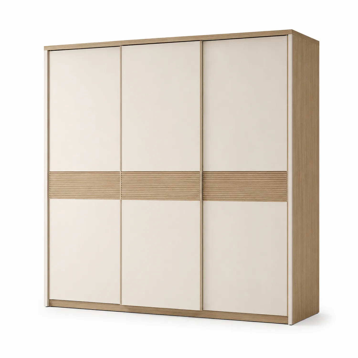 Kleiderschrank mit MDF Schiebetüren in Beige und Holzoptik 210x60x230 cm