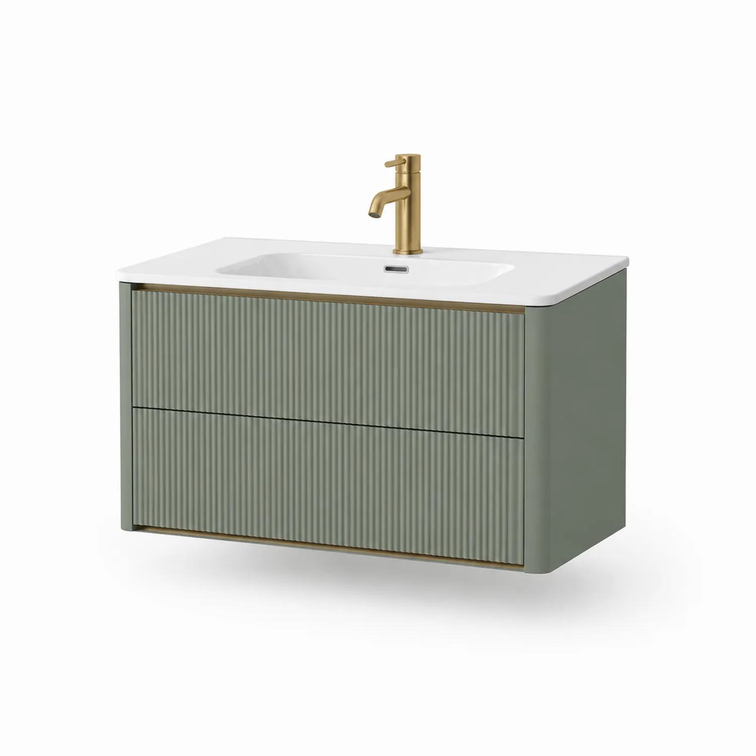 Wandhängender Waschtischschrank mit Keramikwaschbecken Grün 80x45x55cm