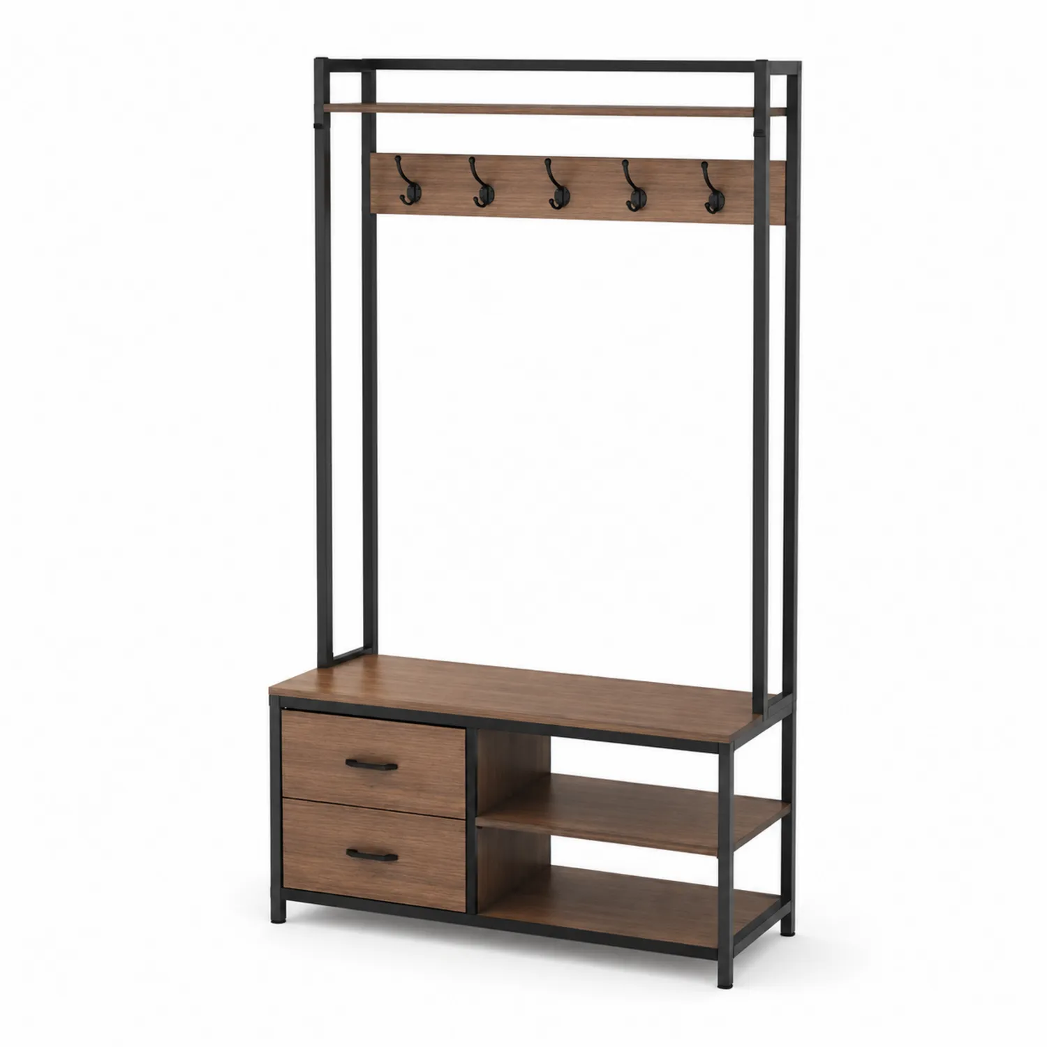 Garderobenständer Holz Metall Braun/Schwarz 180x90x40 cm