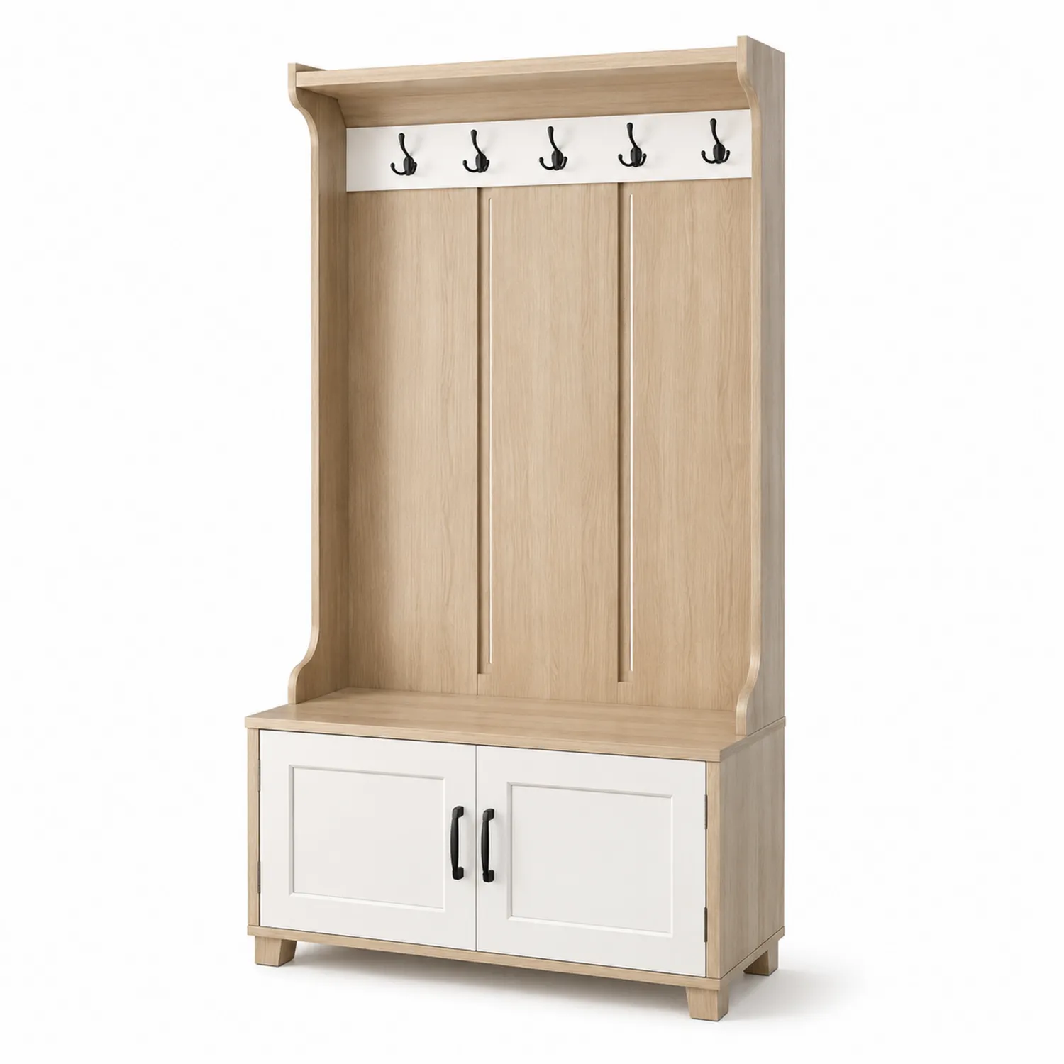 Holzgarderobe mit Haken und Stauraum