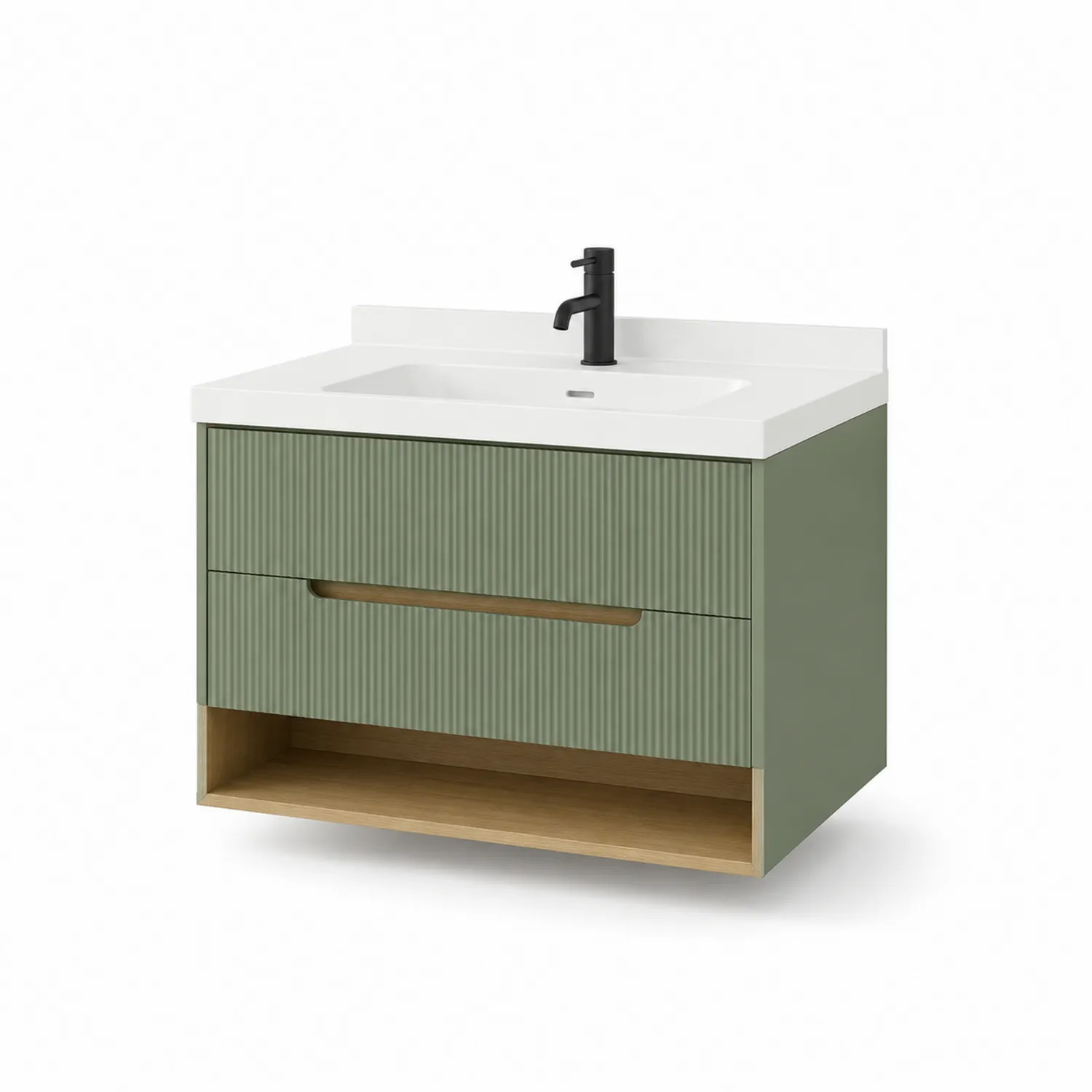 Wandhängender Waschtisch mit Keramik-Waschbecken Grün MDF 60x45x60 cm