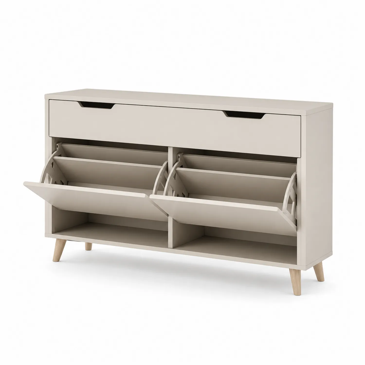 Beiger Holz-Schuhschrank mit MDF und Eichenbeinen