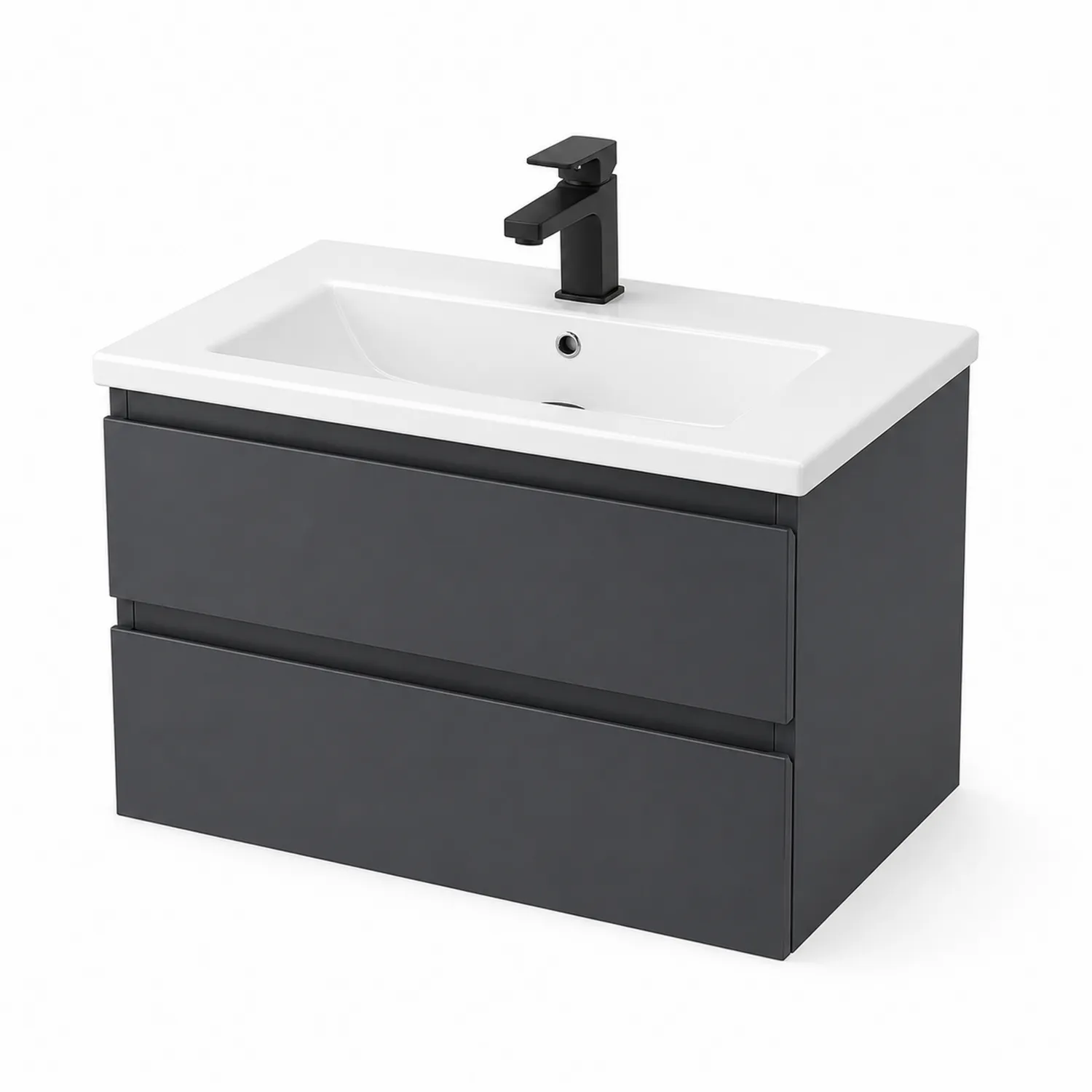 Wandhängender Waschtisch mit Waschbecken 80 cm Anthrazit Keramik MDF