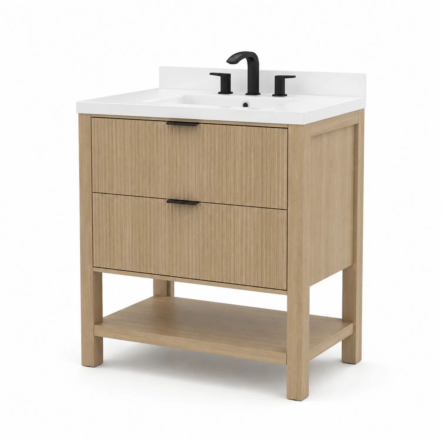 Holz Waschtischschrank Hellbraun mit Mischbatterie