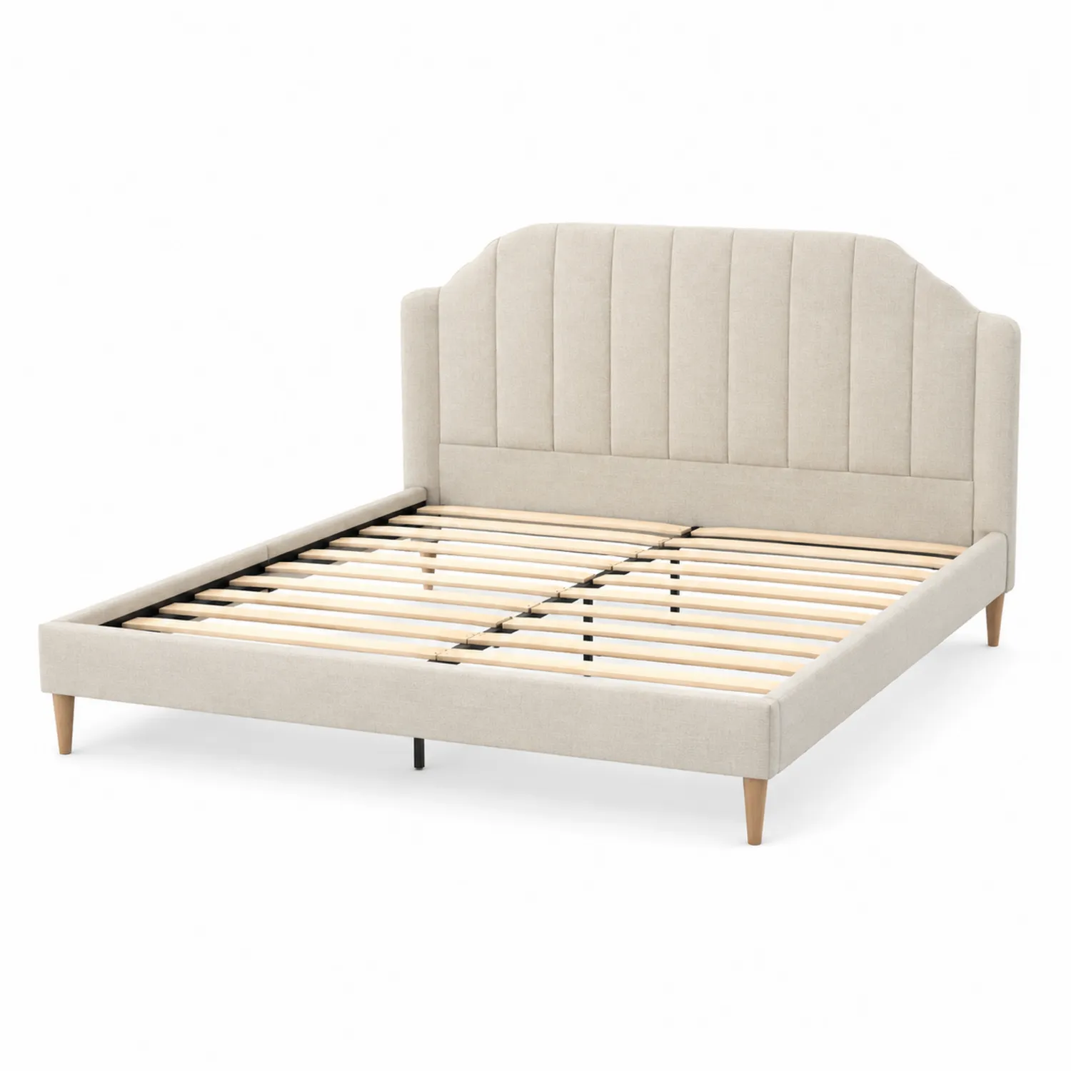 Stoff-Doppelbett Beige mit Holzfüßen