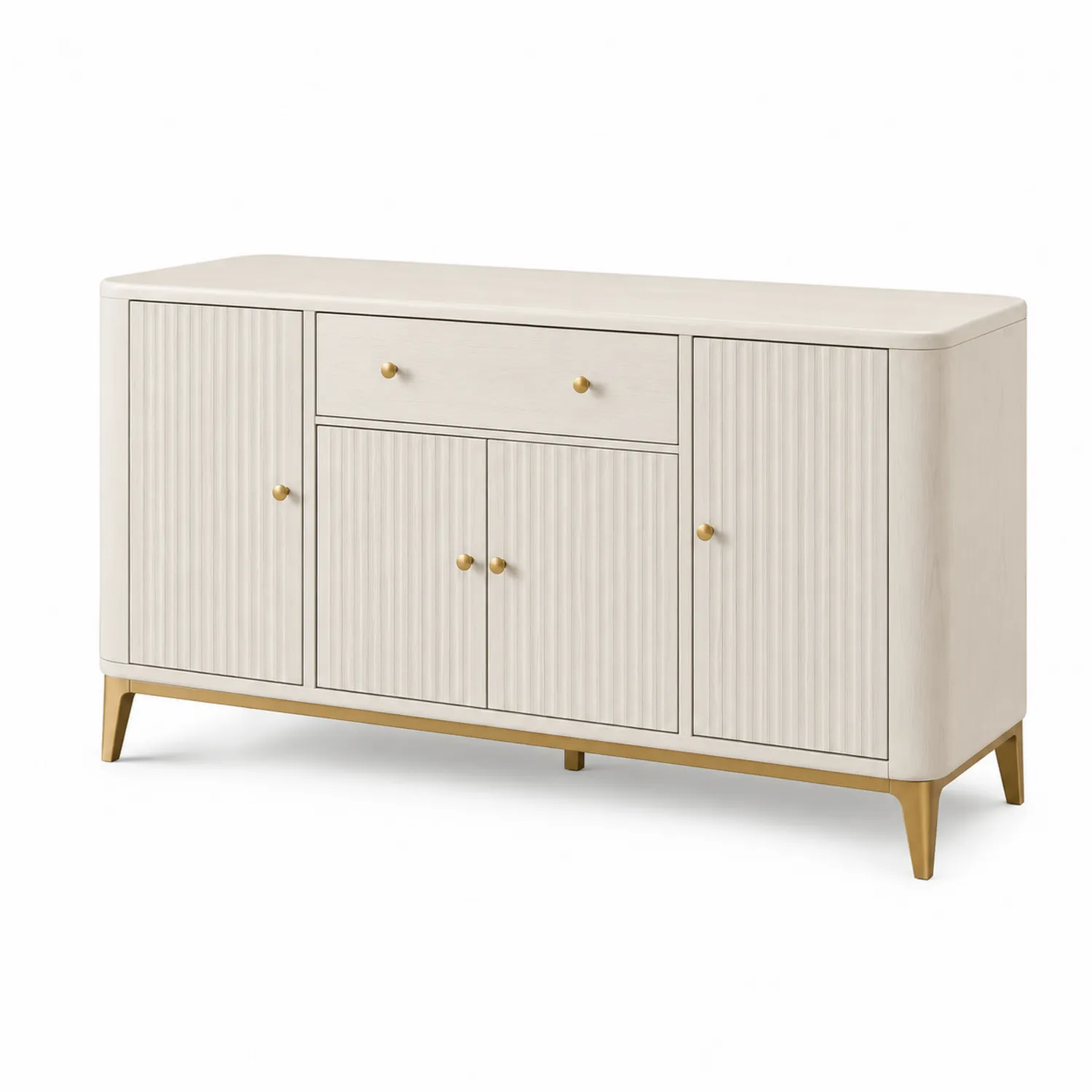 Sideboard Creme MDF mit Edelstahlgriffen 150x40x80 cm
