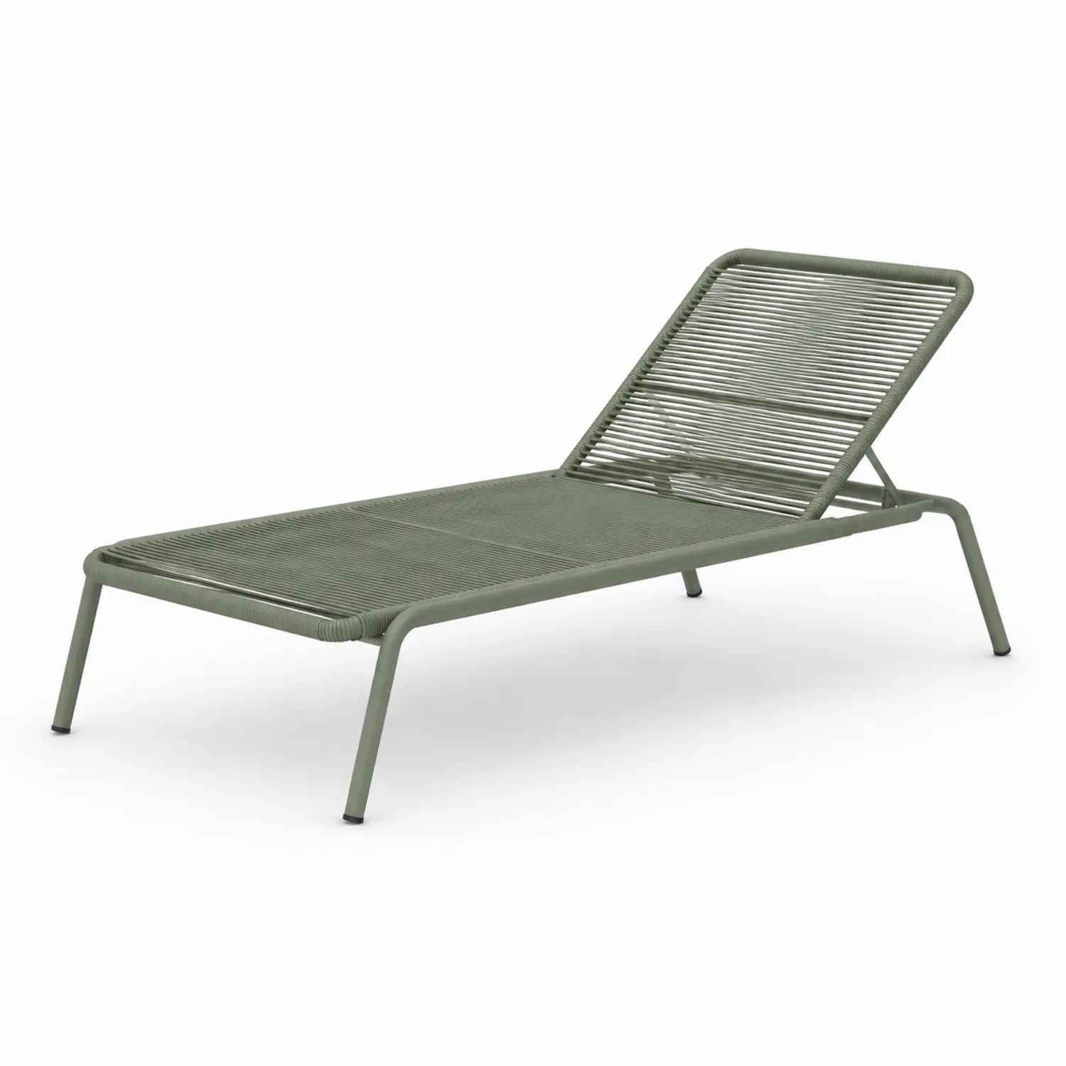 Grüne Sonnenliege aus Metall und Polyrattan