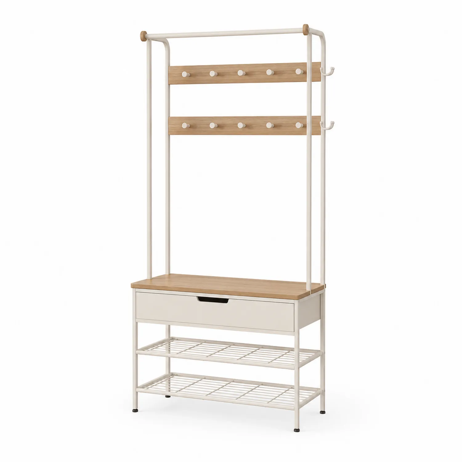 Metall und Holz Garderobe mit Sitzbank, 180x80x40 cm