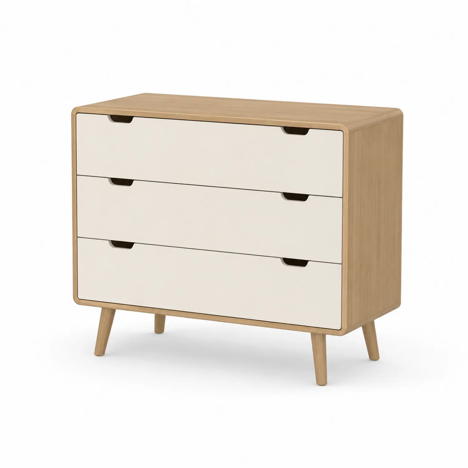 Kommode mit 3 Schubladen aus Eichenholz und MDF Beige 80x40x75cm