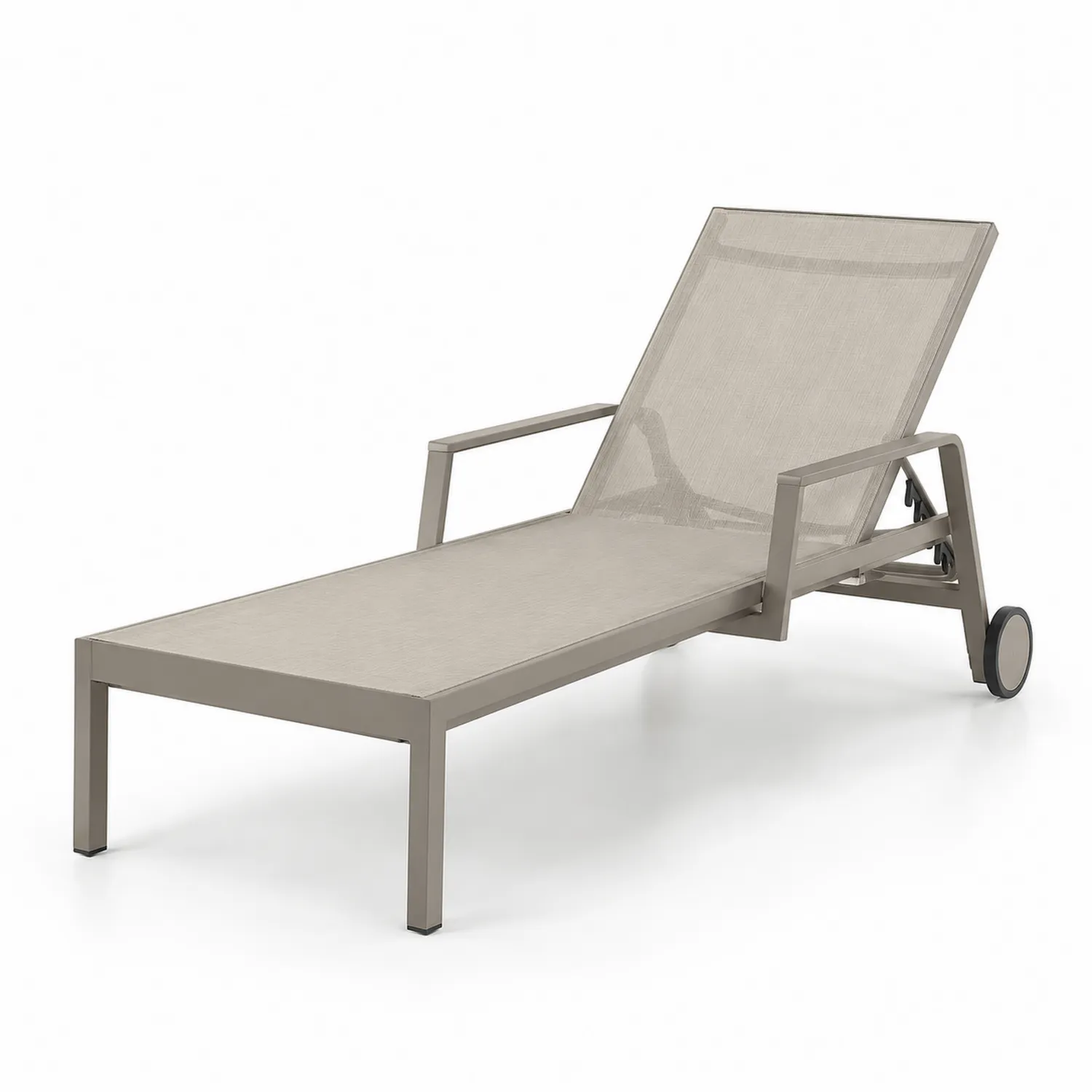 Gartenliege Aluminium Beige Textilgewebe Verstellbar mit Rädern