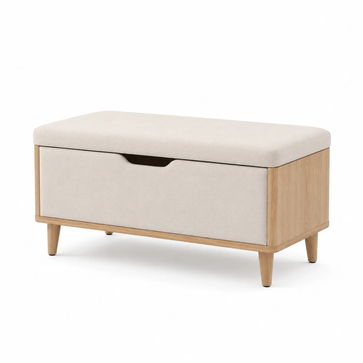 Aufbewahrungsbank mit Leinen und Holzrahmen, Beige
