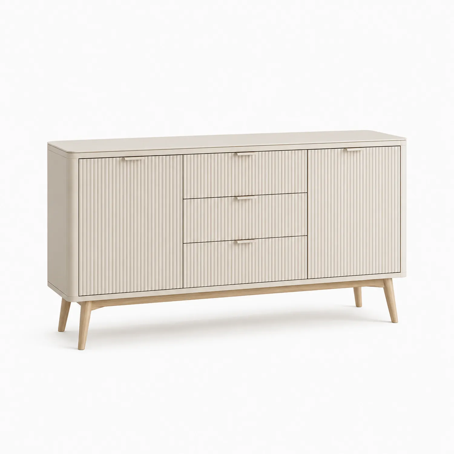 Sideboard aus MDF-Holz mit 3 Schubladen und 2 Türen Beige 160x75x40 cm