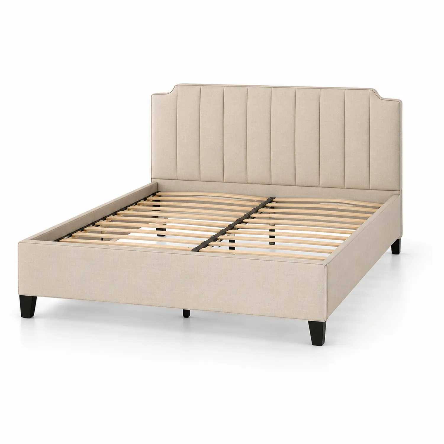 Bett Beige Leinen mit Holzlattenrost 200x160 cm