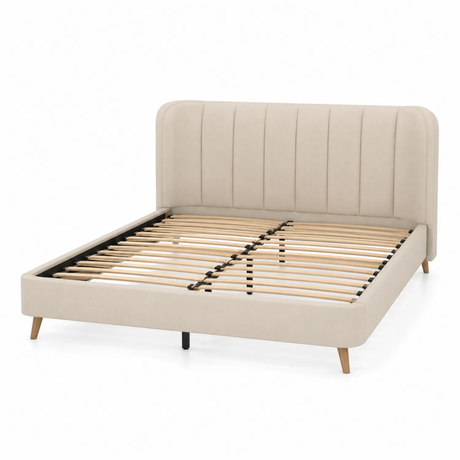 Beige Doppelbett Stoff Holzrahmen 200x160 cm