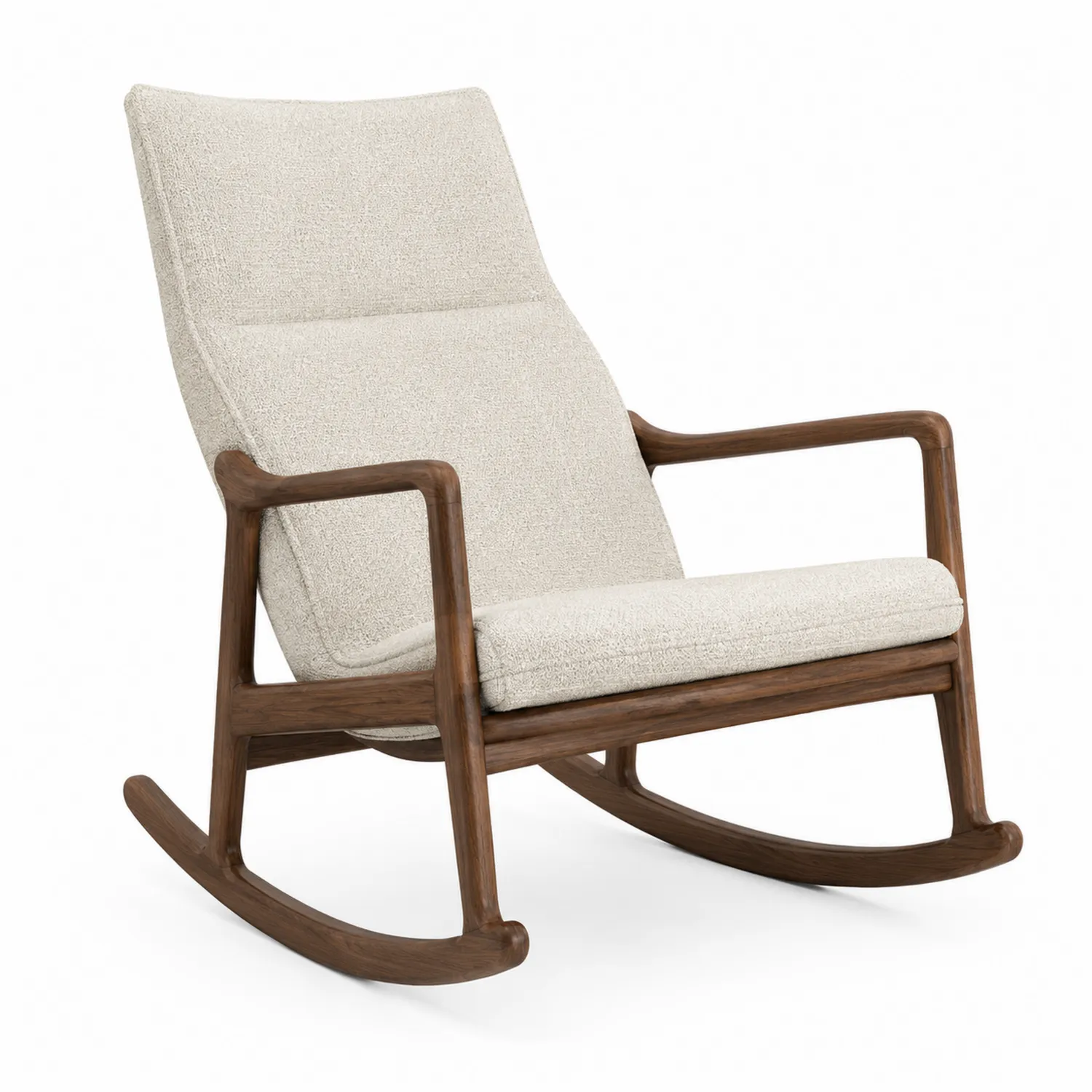 Schaukelstuhl aus Nussbaum und Baumwolle Beige