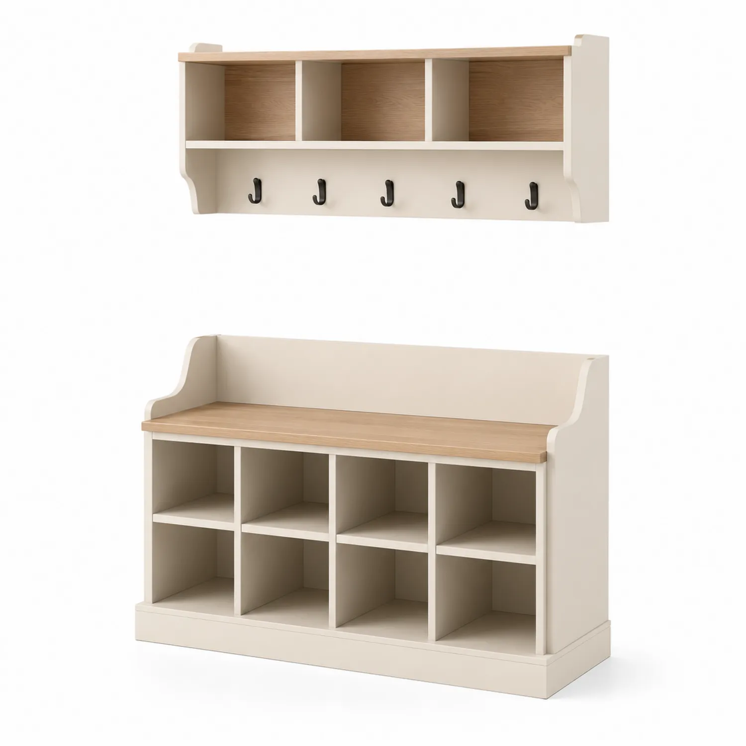 Garderoben-Set mit Bank und Ablage, MDF, Beige und Holz