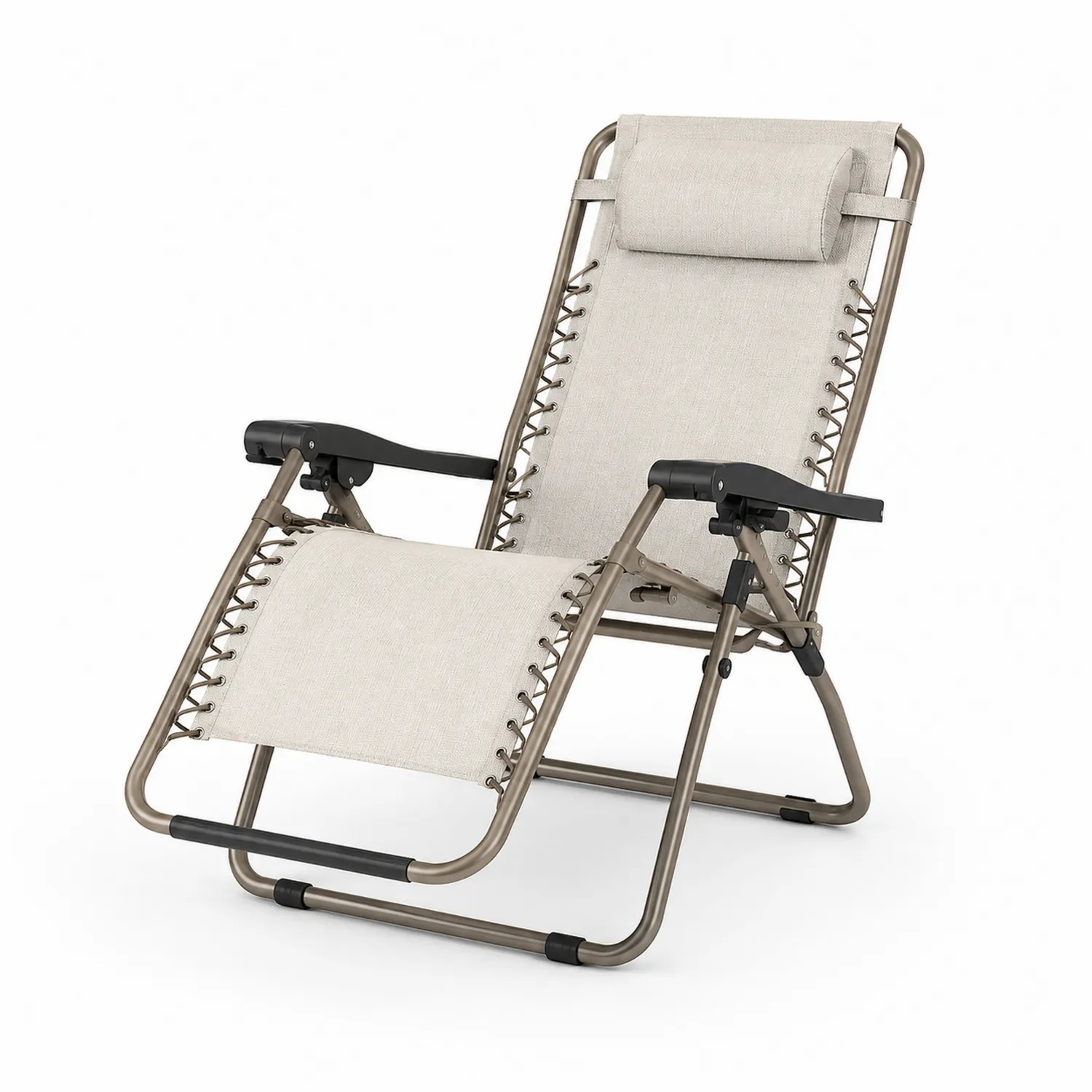 Klappbarer Liegestuhl aus Stahl und Polyester in Beige