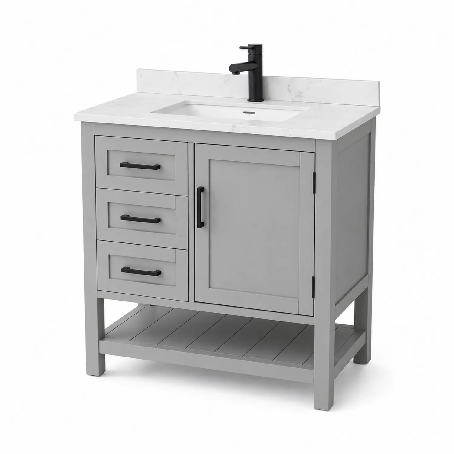 Waschtischschrank Grau mit Marmorplatte