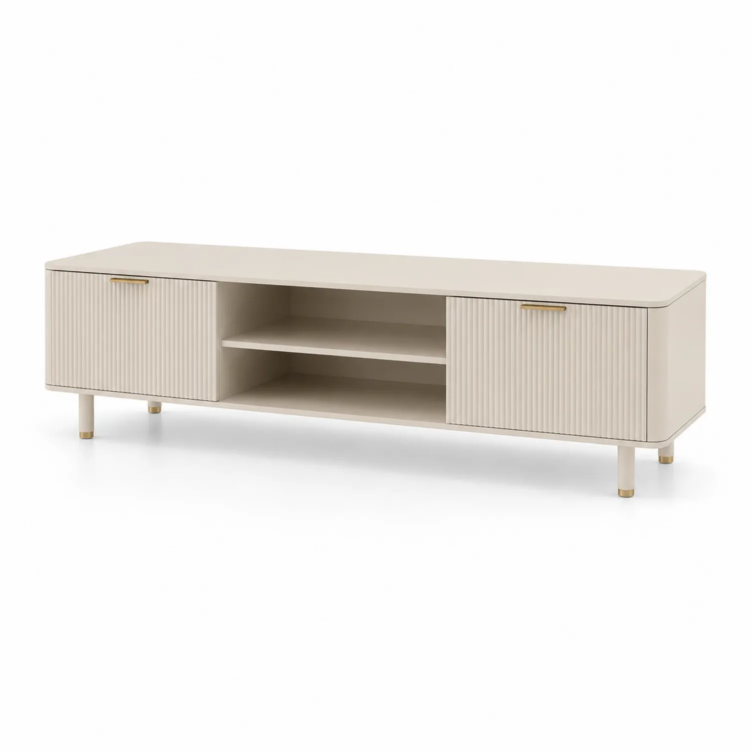 TV-Schrank aus MDF mit Metallgriffen in Beige