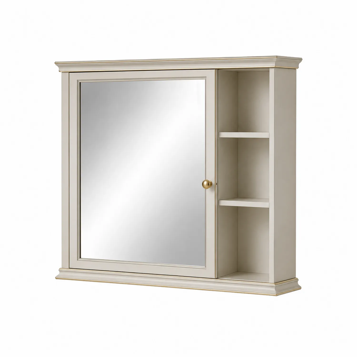 Badezimmerspiegelschrank mit Regal MDF Spiegelglas Beige 75x70x15cm