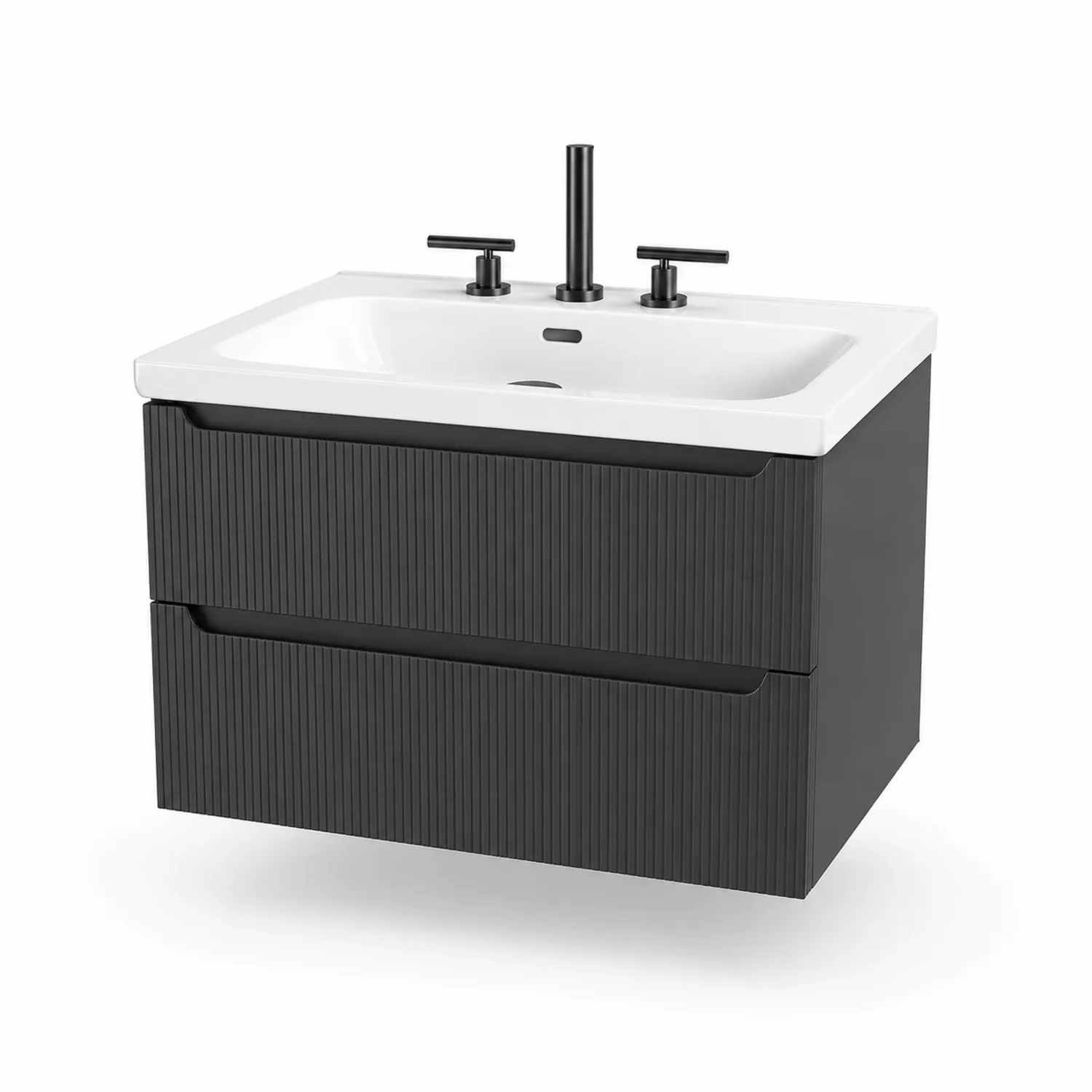 Wandhängender Waschtischschrank aus MDF und Keramik, Schwarz, 60x45x40 cm