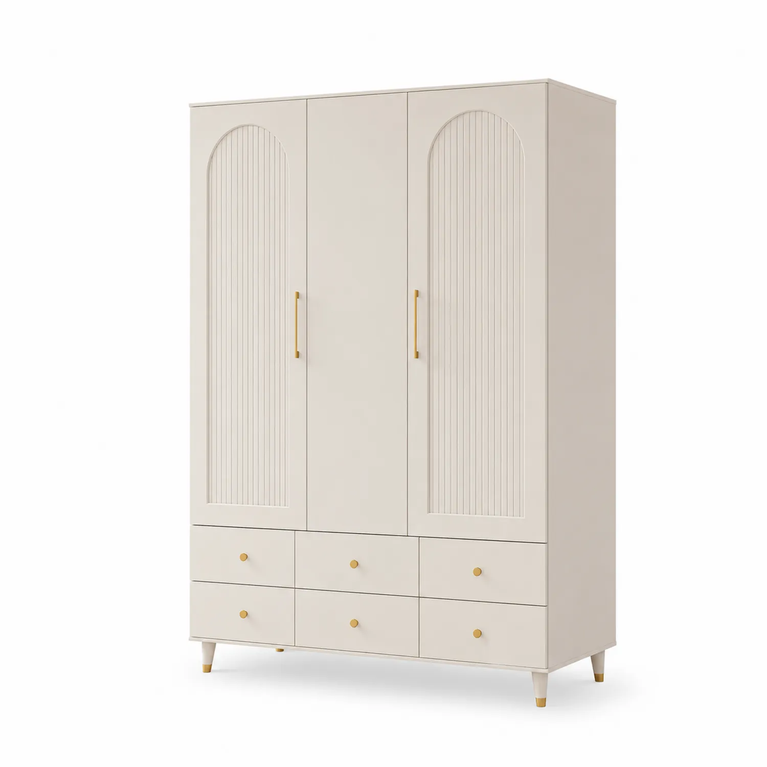 Kleiderschrank 3-türig mit 6 Schubladen MDF Beige 200x150x60 cm