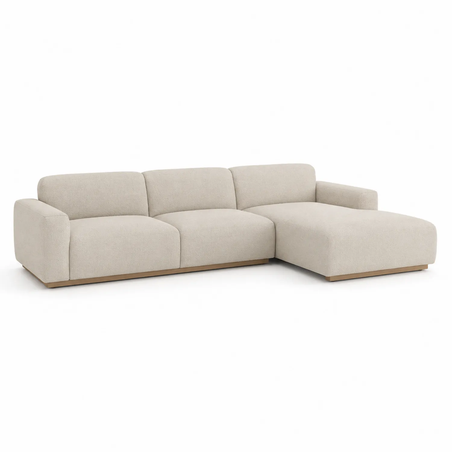 Ecksofa Beige Stoff mit Holz Untergestell