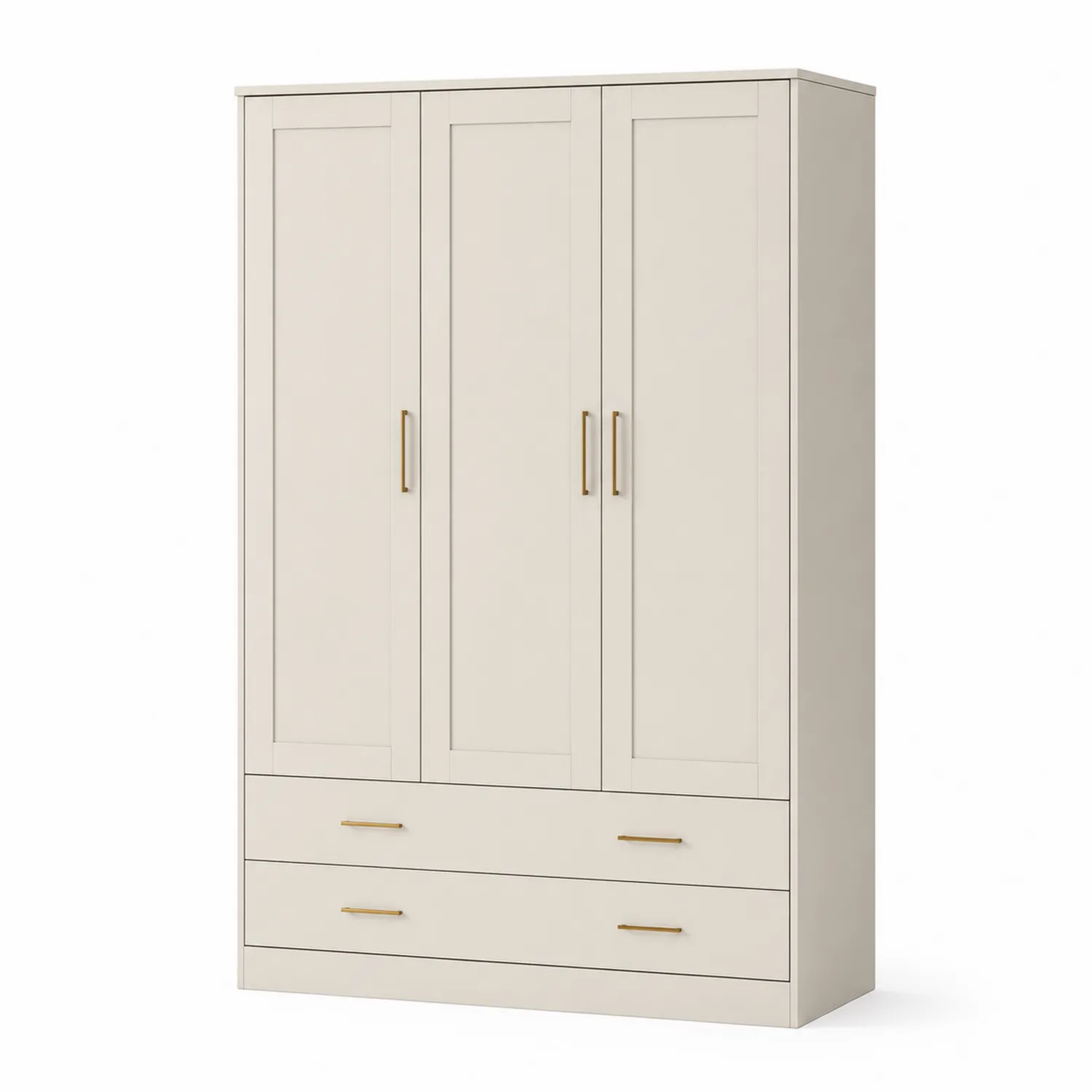 Drehtürenschrank Holz 3 Türen 2 Schubladen Beige