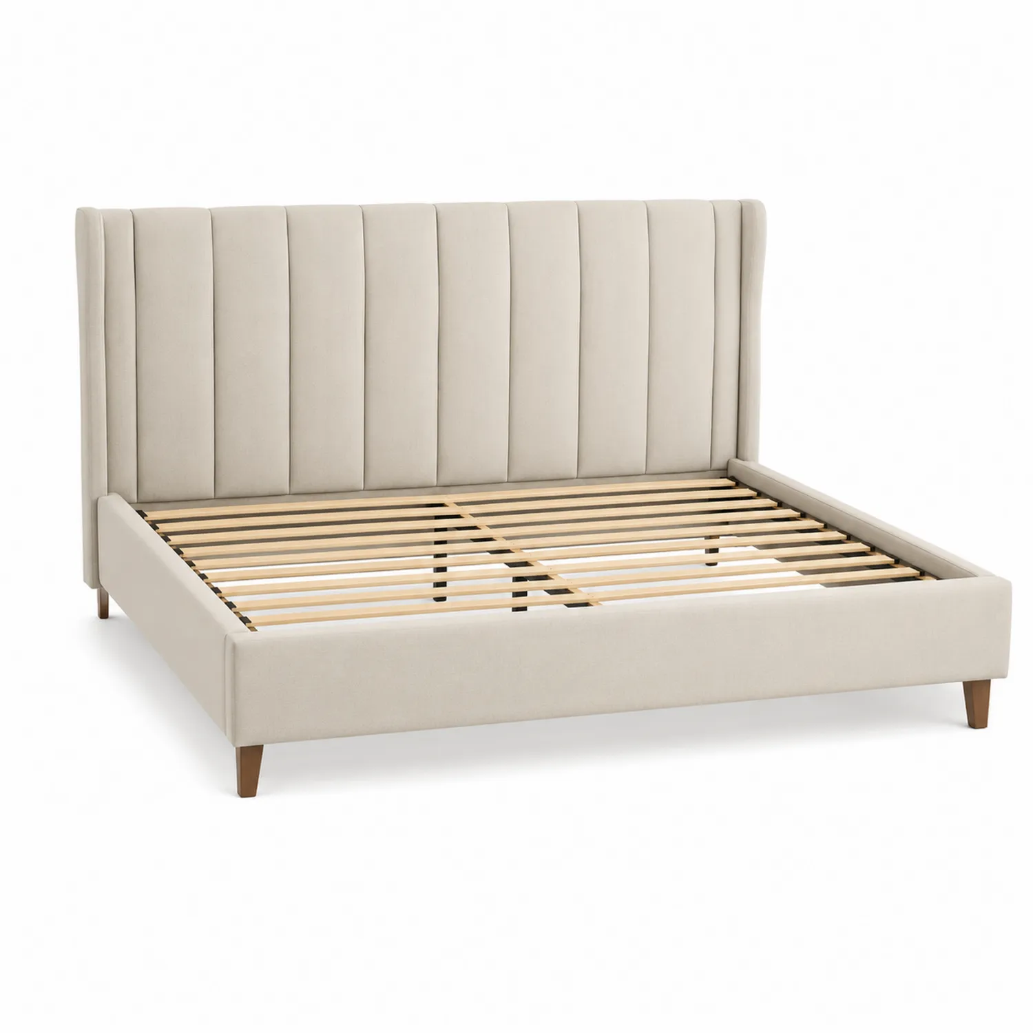 Doppelbett Beige Samt Holzrahmen 200x160 cm