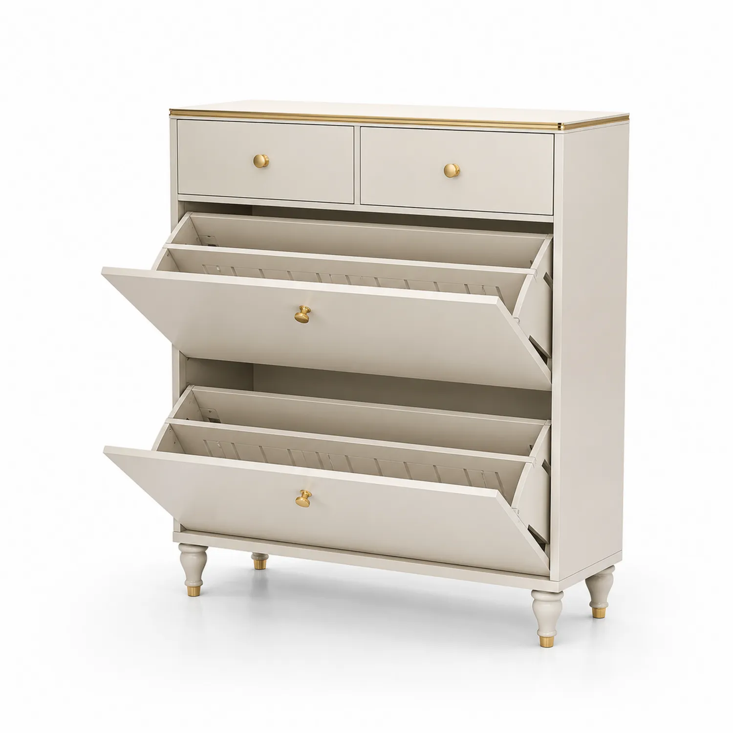 Beiger Schuhschrank mit MDF und Metallgriffen