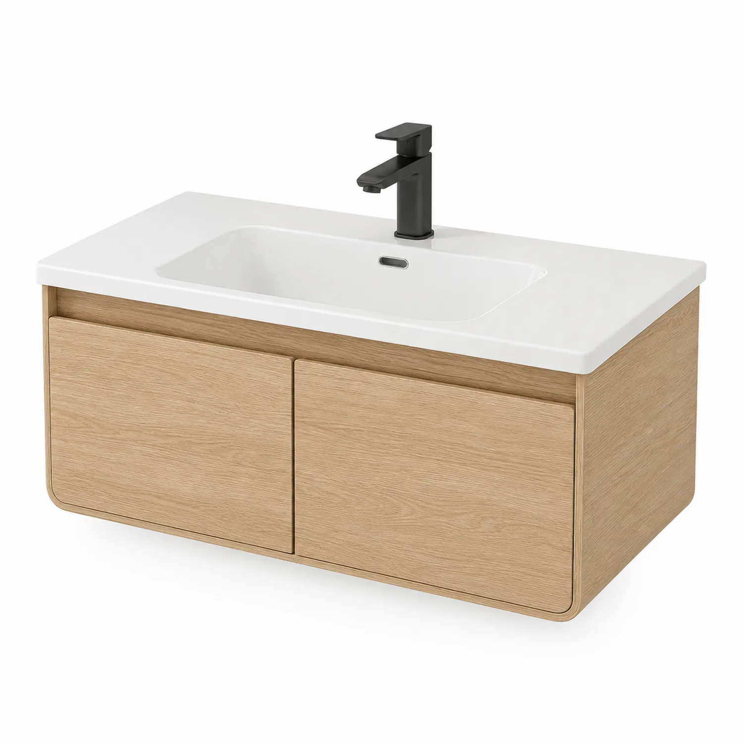 Wandhängender Waschtischschrank mit Sanitärkeramikbecken Weiß Eiche 80cm