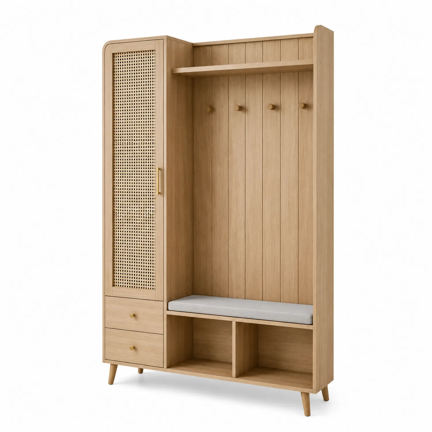 Garderobe aus Holz mit Sitzpolster und Haken 200x120x40cm