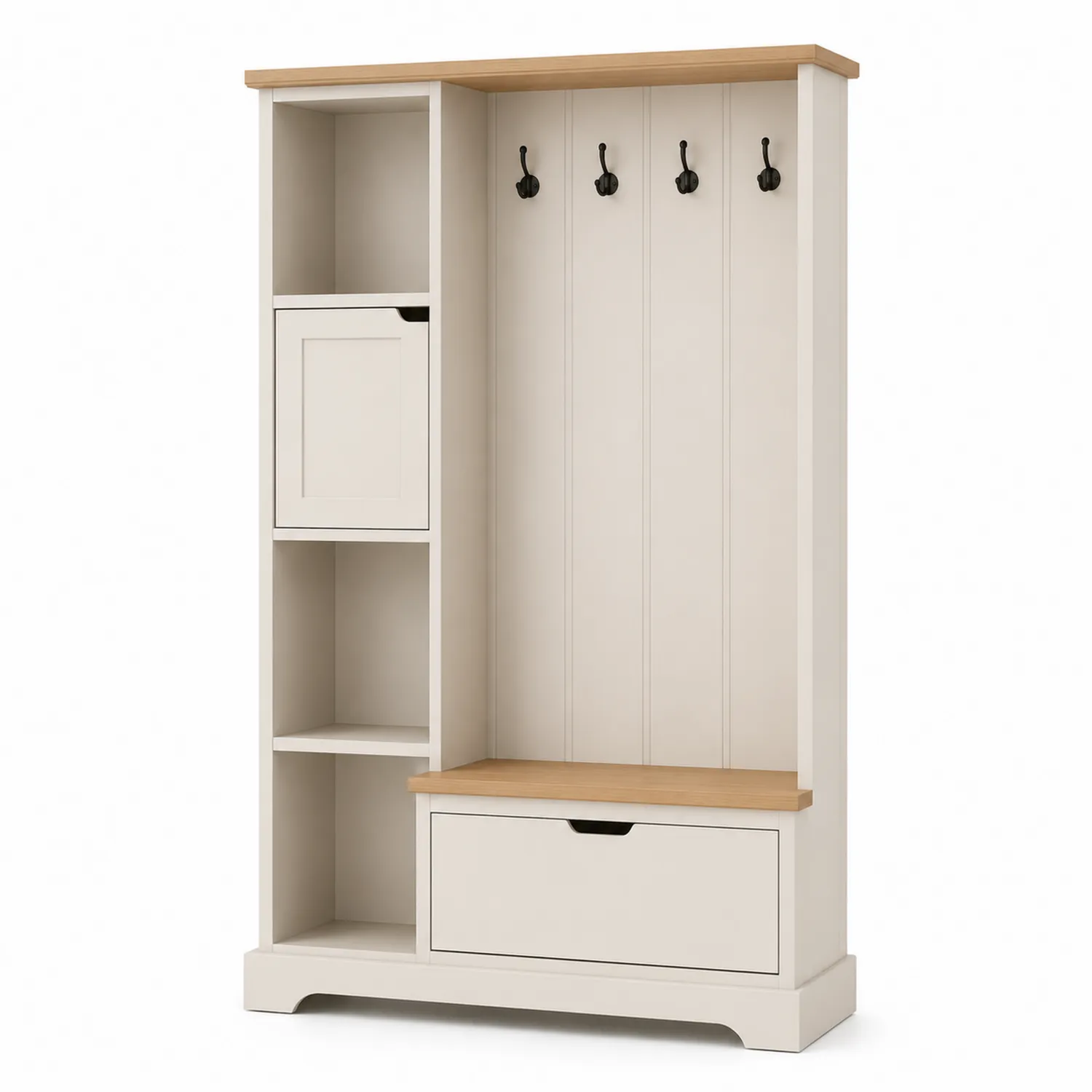 Garderobenständer MDF Weiß mit Haken und Schublade