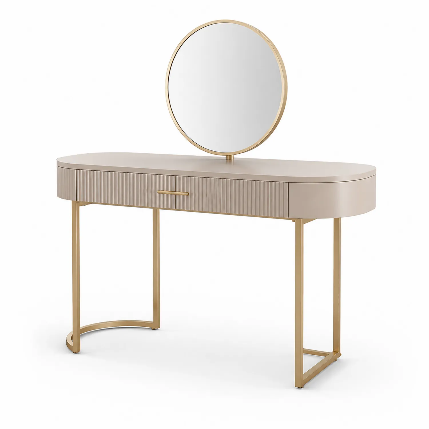 Schminktisch Oval Beige MDF Metall mit Spiegel