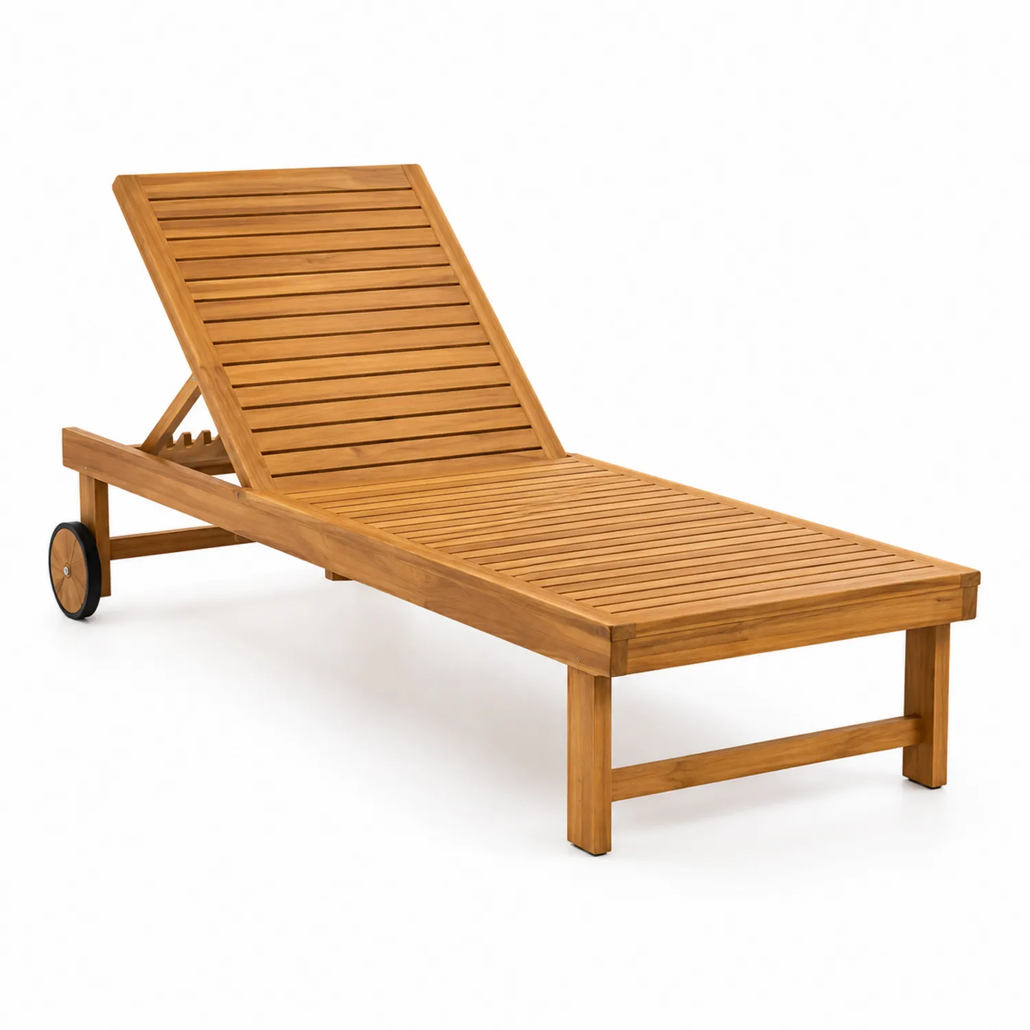 Verstellbare Gartenliege aus Holz mit Rollen