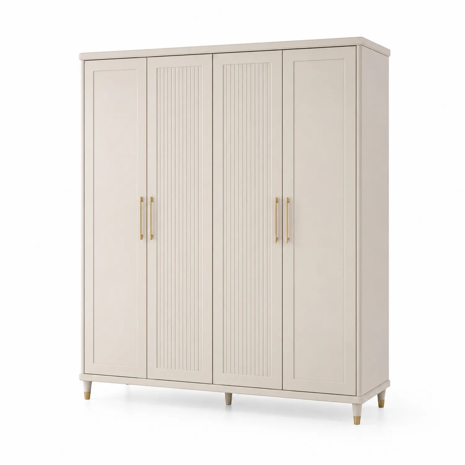 Kleiderschrank 4-türig Beige MDF Holz mit Metallgriffen 200x160x60 cm
