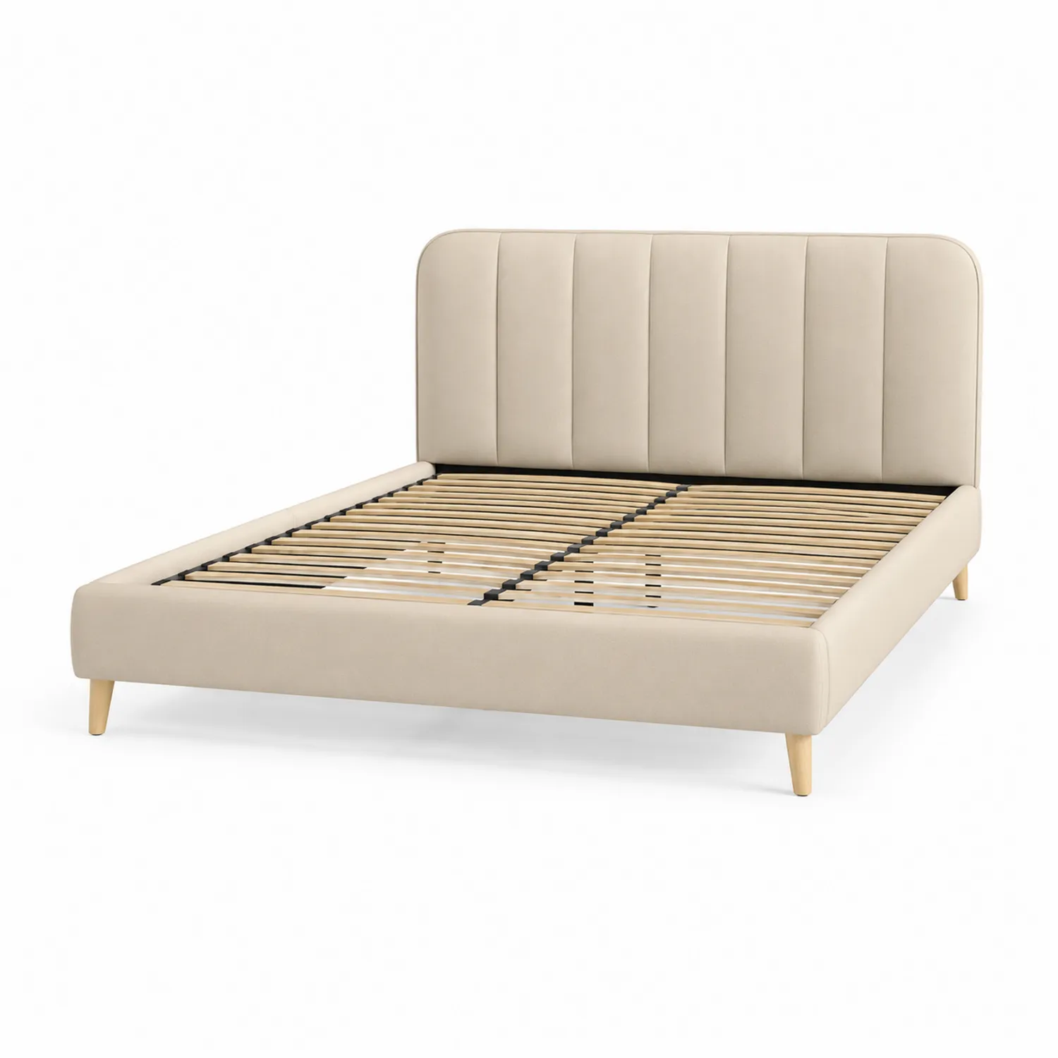 Doppelbett Kunstleder Beige mit Holzrahmen 200x160 cm