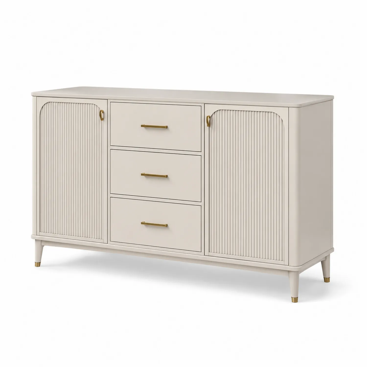 Sideboard mit 3 Schubladen und 2 Türen, Beige, Holz