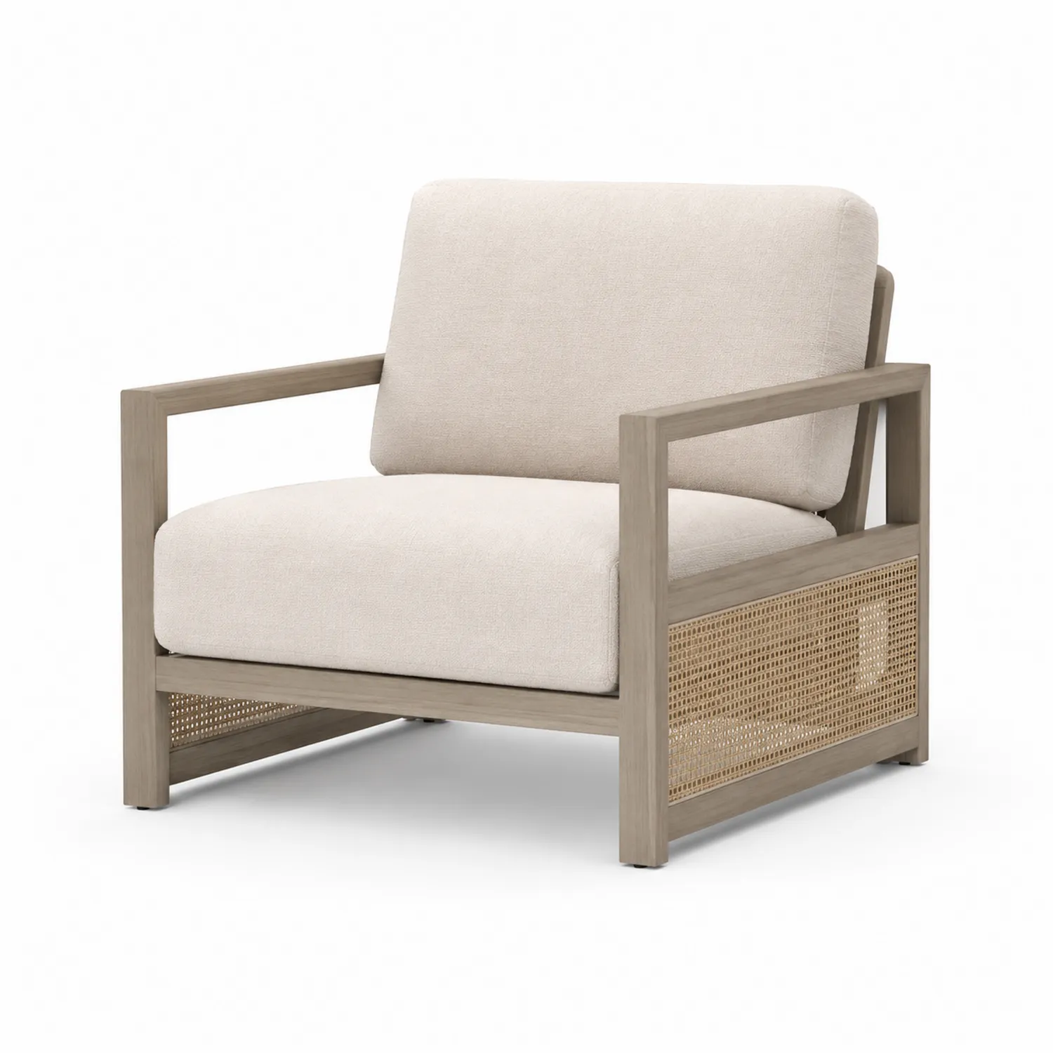 Outdoor Gartensessel mit Teakholzrahmen und Polyesterkissen Beige