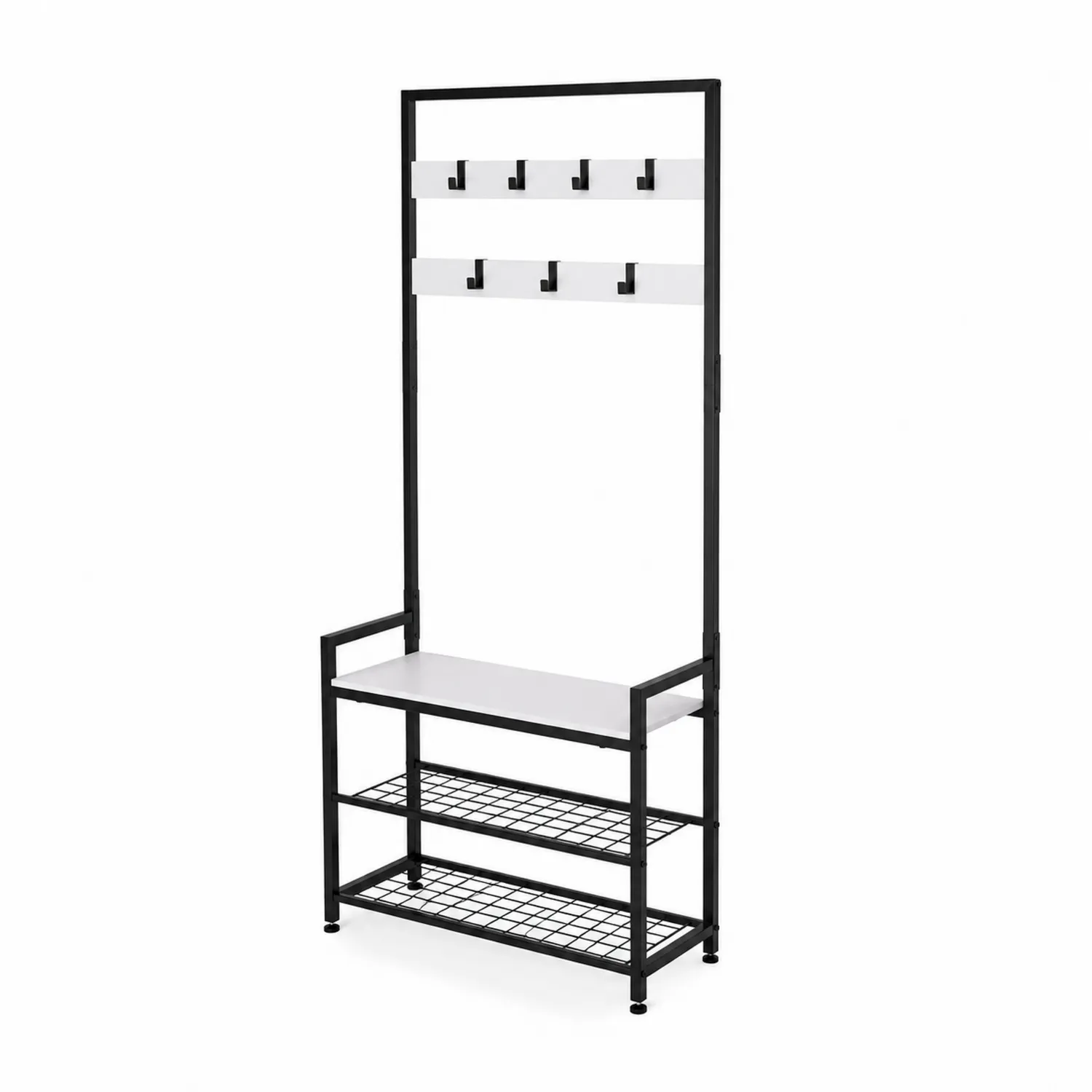 Perchero de Metal y MDF con Banco y Estantes 185x80x30 cm Negro/Blanco
