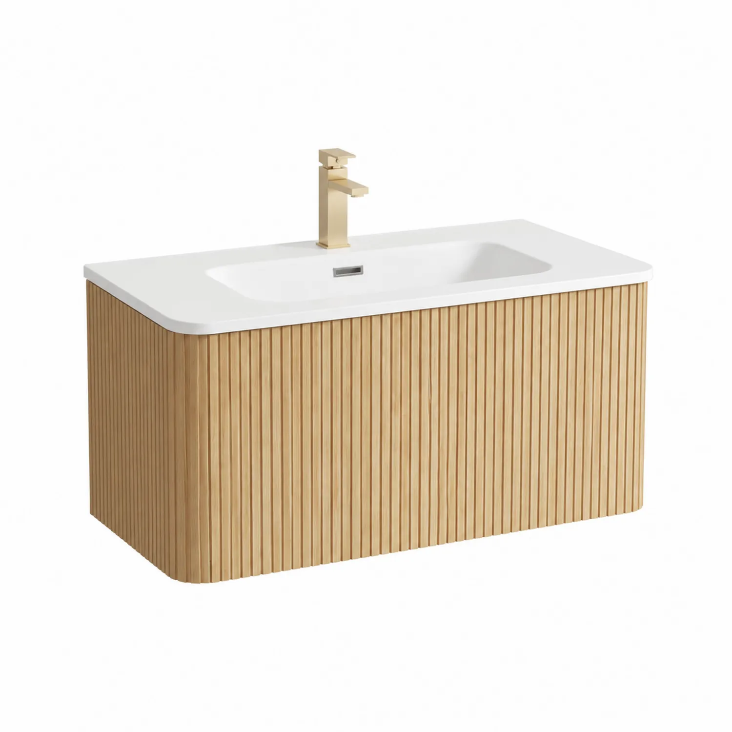 Lavabo de MDF con Acabado en Roble y Superficie Blanca