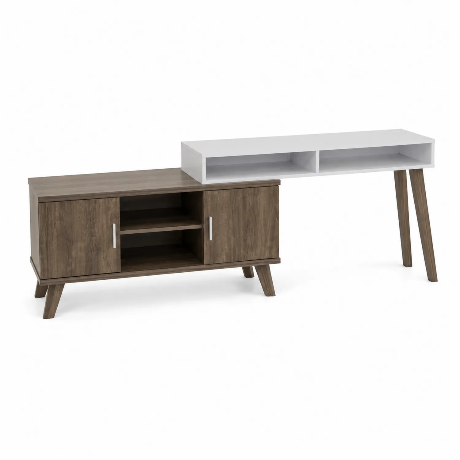 Aparador y Mesa Modular de Madera Marrón y Blanco