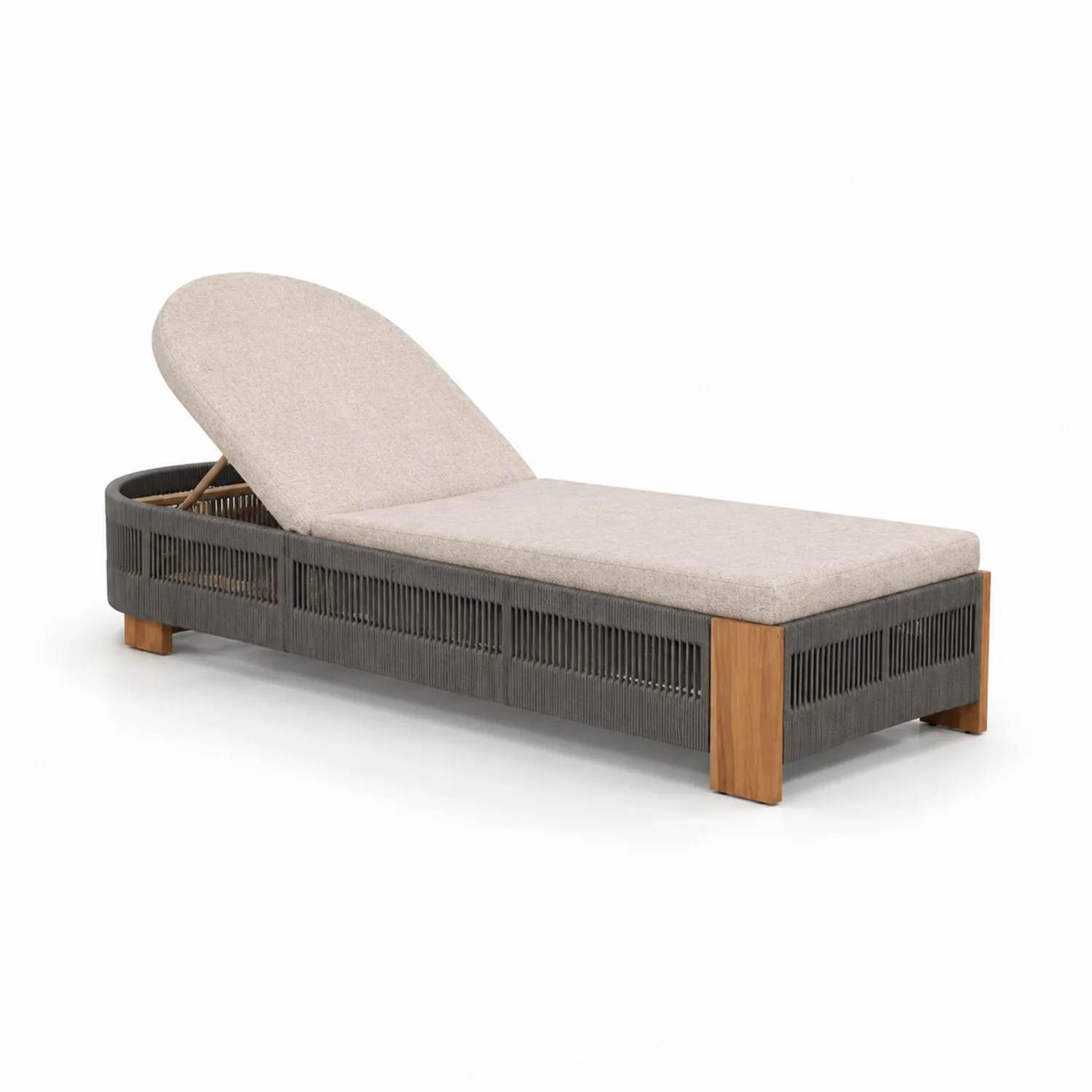Tumbona de Madera de Teca y Cuerda Sintética con Cojín de Poliéster Beige