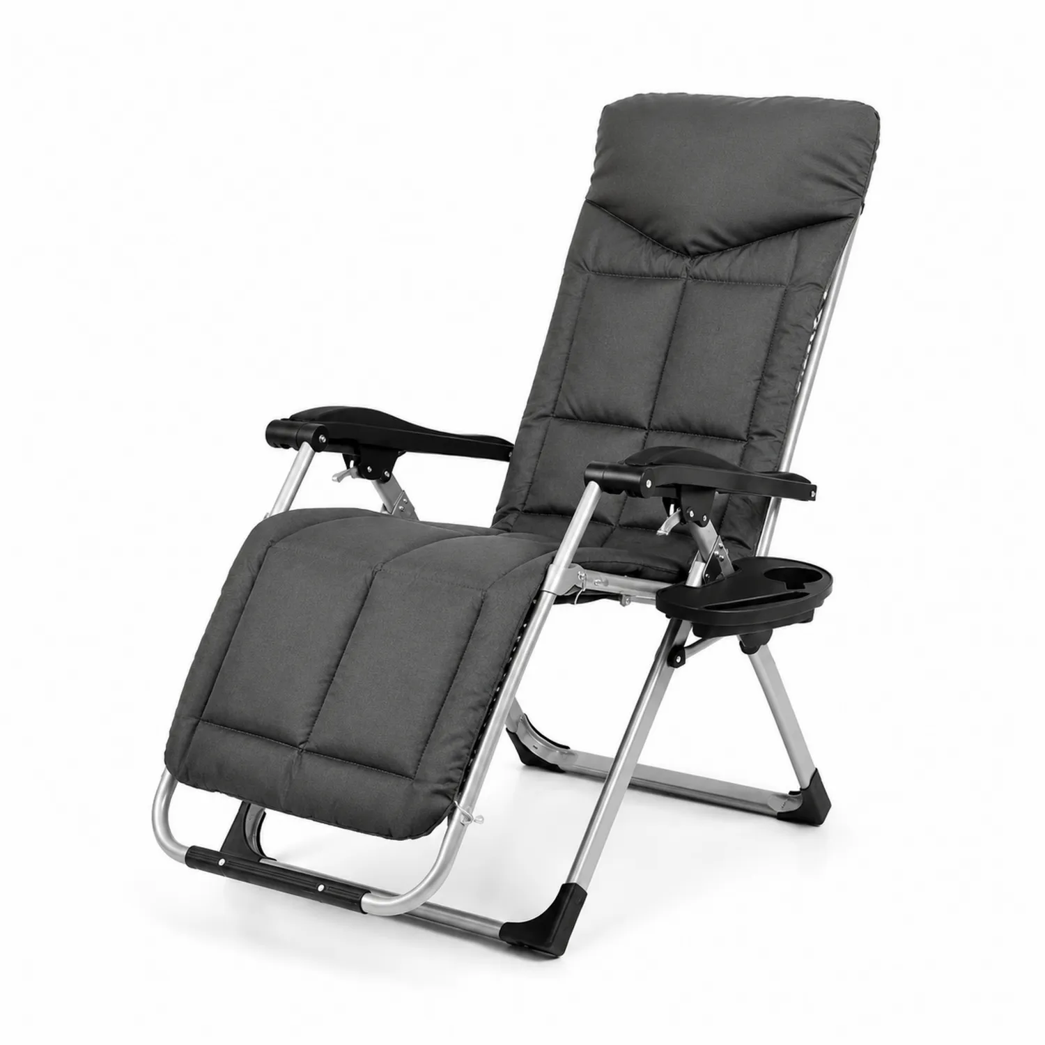 Silla reclinable de acero inoxidable con cojín de poliéster gris