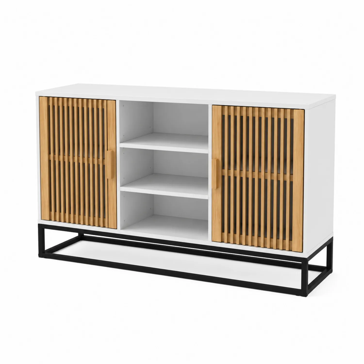 Aparador de MDF y Acero con Puertas de Madera 120x40x80 cm Blanco