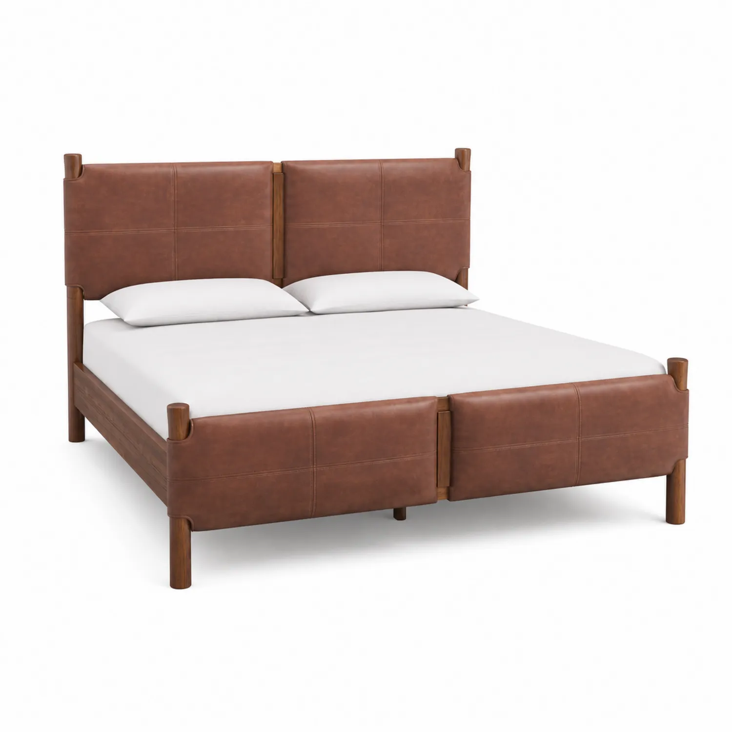 Cama de cuero PU marrón con estructura de nogal 200x160 cm