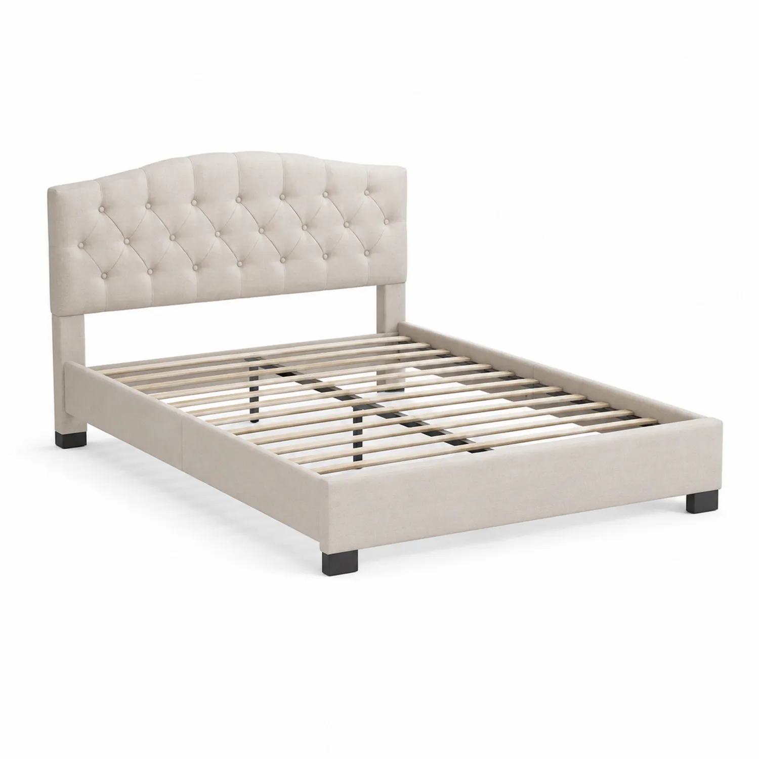 Cama de madera con cabecero tapizado en poliéster beige 200x160 cm