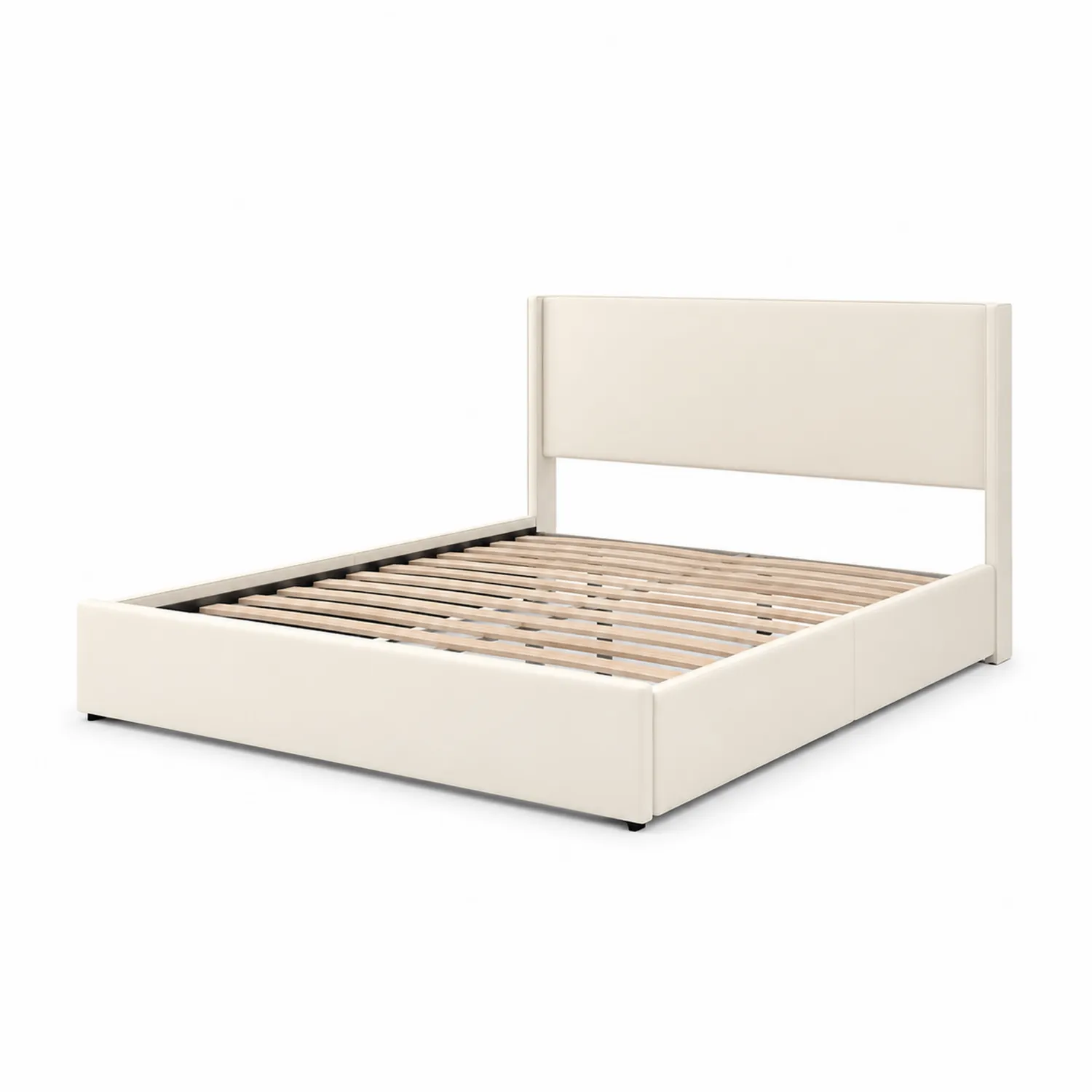 Cama de cuero sintético beige con cabecero de 200x160 cm